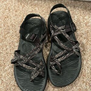 Black and white chaco sandals
